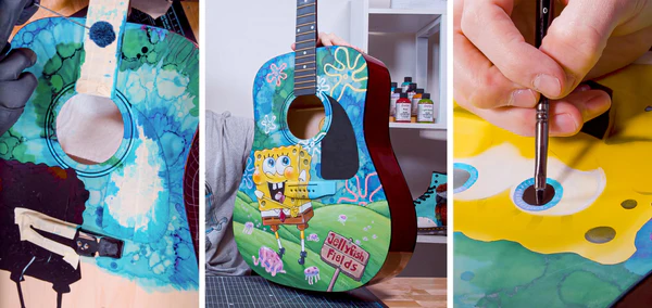 Customowa gitara spongebob własnoręcznie malowana