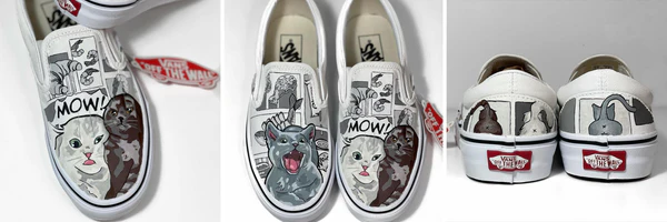 Malowane koty na butach vans, ten custom został stworzony za pomocą farb Angelus